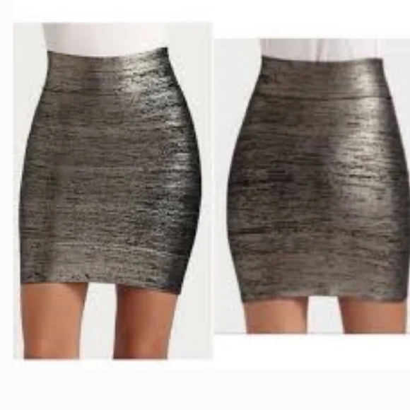 BCBGMaxazria Metallic Josie Gunmetal Power Skirt XS - Picture 2 of 6
